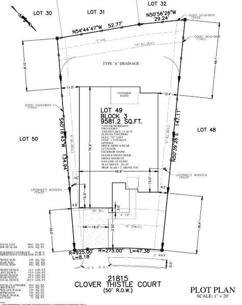 21815 Clover Thistle Court Preliminary Plot Plan