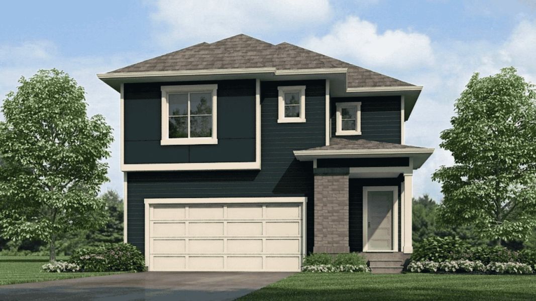 Front exterior of a new home in The Ridge at Lorson Ranch, Colorado Springs, CO, highlighting curb appeal (Image 1). Front exterior of a new home in The Ridge at Lorson Ranch, Colorado Springs, CO, highlighting curb appeal (Image 1).