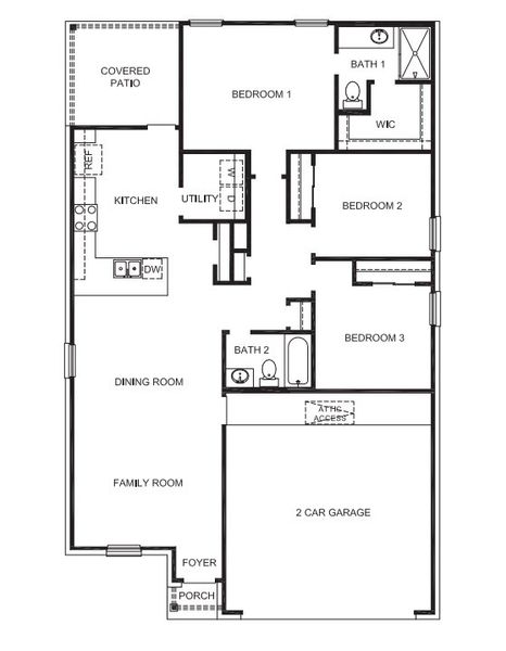 2D floor plan layout for the The Dawn by D.R. Horton in Terra Vista, Lubbock, TX (Image 3).