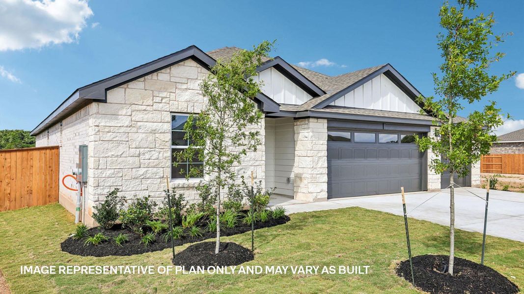 Front exterior of a new home in Riverview, Georgetown, TX, highlighting curb appeal (Image 2).