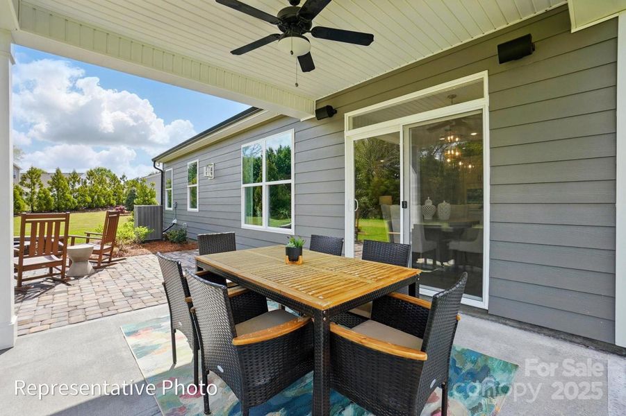 Exterior details and patio area of a home in Heritage - 55+ Community, Indian Trail (Image 2). Exterior details and patio area of a home in Heritage - 55+ Community, Indian Trail (Image 2).