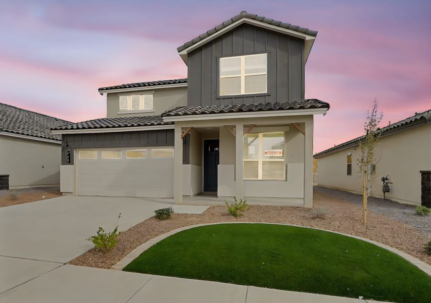Front exterior of a new home in Paseos Del Este, Horizon City, TX, highlighting curb appeal (Image 22).