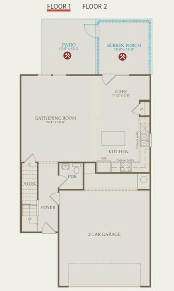 2D floor plan layout of this home in Bradford Pointe, Summerville, SC (Image 3).