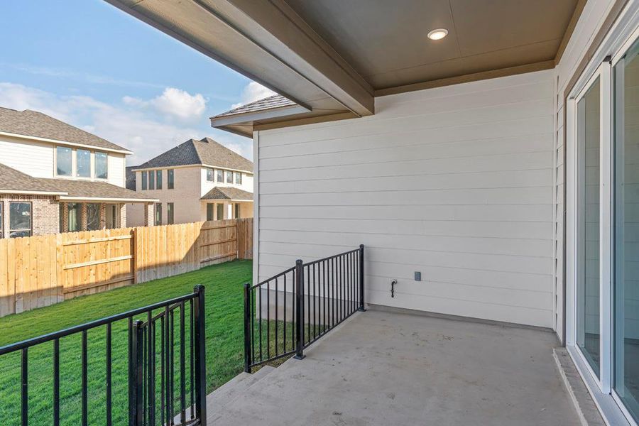 Exterior details and patio area of a home in Lariat, Liberty Hill (Image 26). Exterior details and patio area of a home in Lariat, Liberty Hill (Image 26).