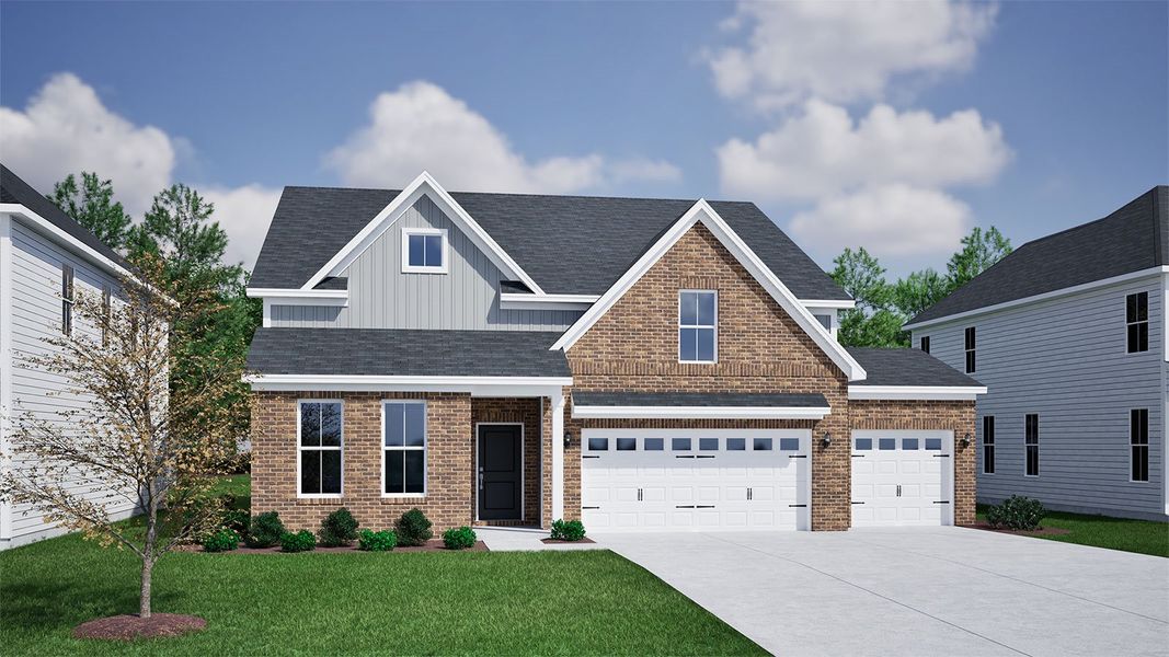 Representative exterior photo of a completed home built from the Davis - Vanguard Collection by Mungo Homes in Ovation at Sweetbrier, Durham, NC (Image 17).