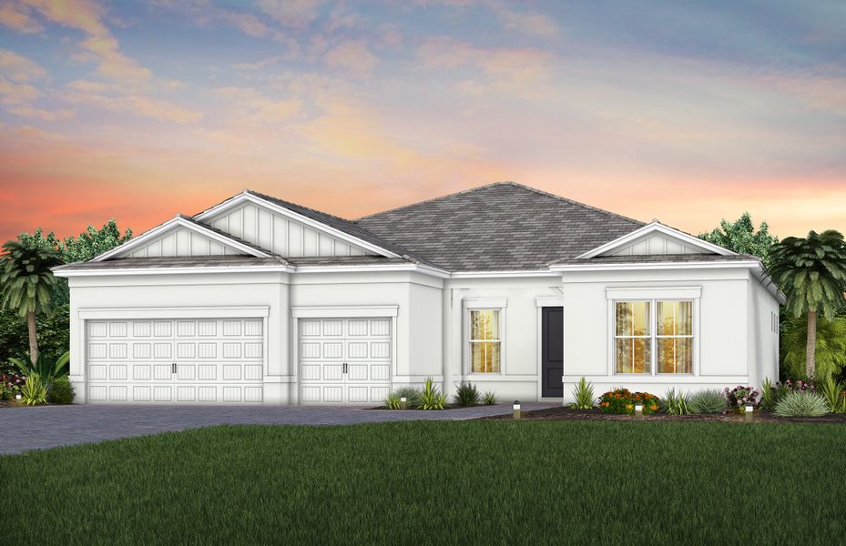 Front exterior of a new home in TerraWalk at Babcock Ranch, Alva, FL, highlighting curb appeal (Image 2).