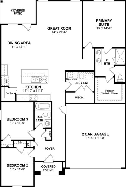 2D floor plan layout for the Daffodil IV by K. Hovnanian® Homes in Aspire at River Ranch Trails, Dayton, TX (Image 3).