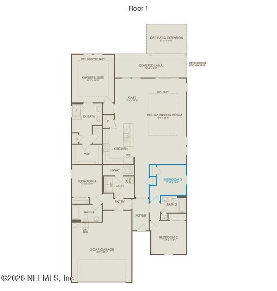 2D floor plan layout of this home in Double Branch, Middleburg, FL (Image 3).