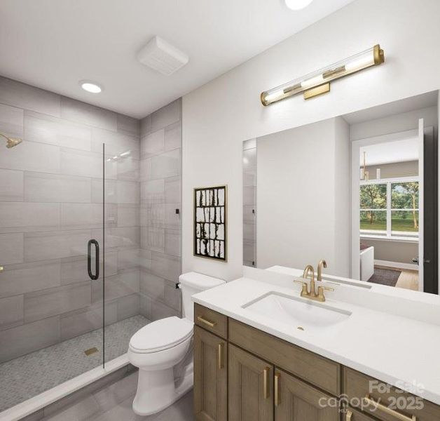 First Floor Guest Full Bath with Premium Finishes. *Virtual Rendering | Actual Finishes and Structural Selections May Vary. First Floor Guest Full Bath with Premium Finishes. *Virtual Rendering | Actual Finishes and Structural Selections May Vary.
