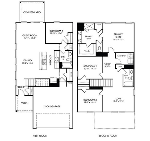 2D floor plan layout of this home in The Farm at Wells Creek - Heritage Collection, Gray Court, SC (Image 2).