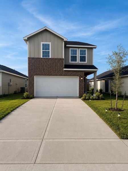 Front exterior of a new home in , Dayton, TX, highlighting curb appeal (Image 1). Front exterior of a new home in , Dayton, TX, highlighting curb appeal (Image 1).