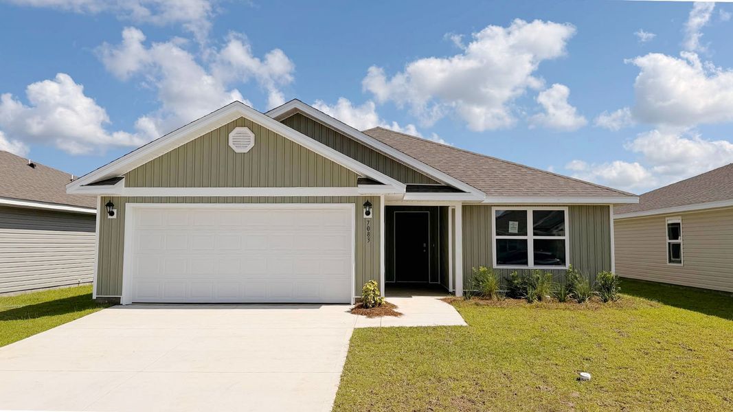Front exterior of a new home in Liberty, Panama City, FL, highlighting curb appeal (Image 1). Front exterior of a new home in Liberty, Panama City, FL, highlighting curb appeal (Image 1).