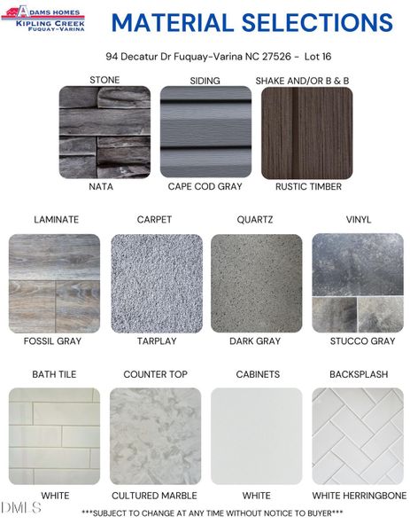 Material Color Selections Material Color Selections