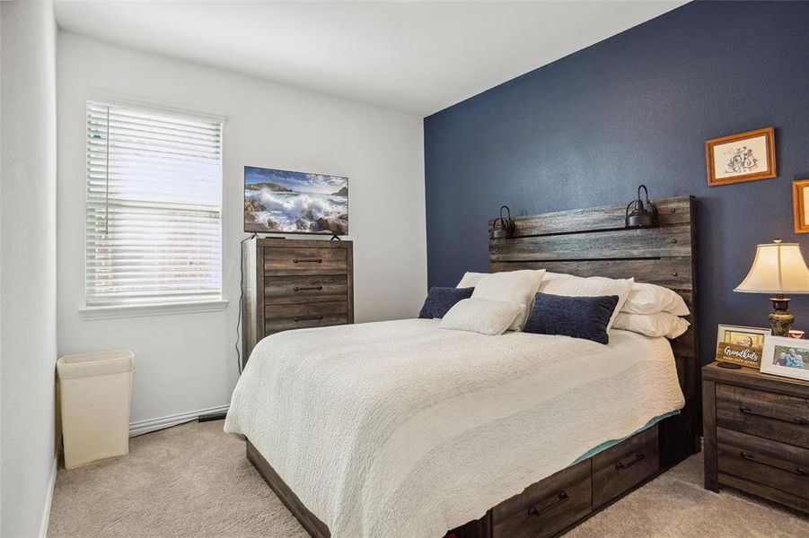 Carpeted bedroom with multiple windows