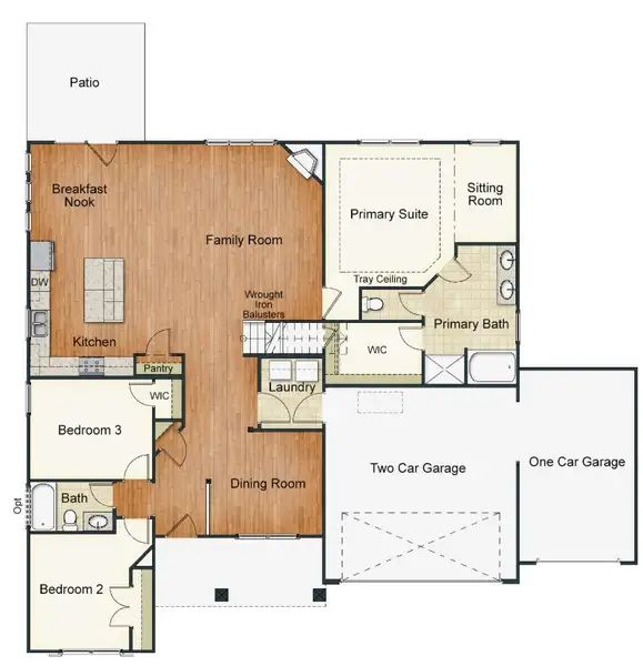 2D floor plan layout for the Newport Lux by Keystone Homes NC in Viking Ridge, Oak Ridge, NC (Image 3).