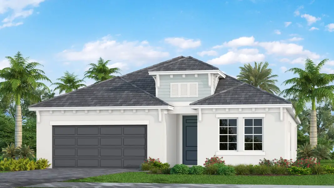 Front exterior of a new home in Windward Real Estate and Homes for Sale in Sarasota, FL - Neal Communities, Lakewood Ranch, FL, highlighting curb appeal (Image 1). Front exterior of a new home in Windward Real Estate and Homes for Sale in Sarasota, FL - Neal Communities, Lakewood Ranch, FL, highlighting curb appeal (Image 1).