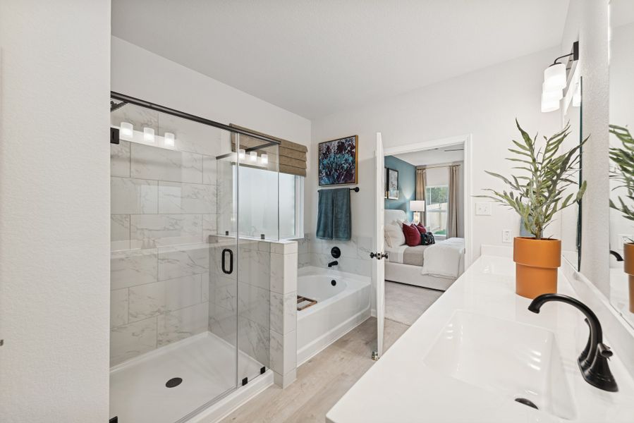 The Princeton II- Primary Bath. Staged model home shown for illustration only; actual features, colors, and upgrades may vary. The Princeton II- Primary Bath. Staged model home shown for illustration only; actual features, colors, and upgrades may vary.