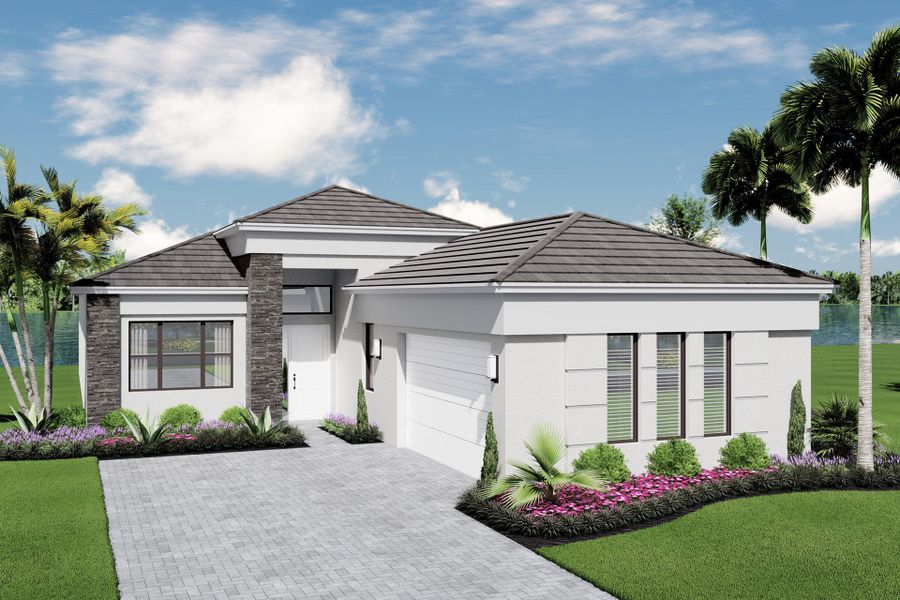 Representative exterior photo of a completed home built from the Barbados by GL Homes in Valencia Del Mar (55+), Boynton Beach, FL (Image 2).