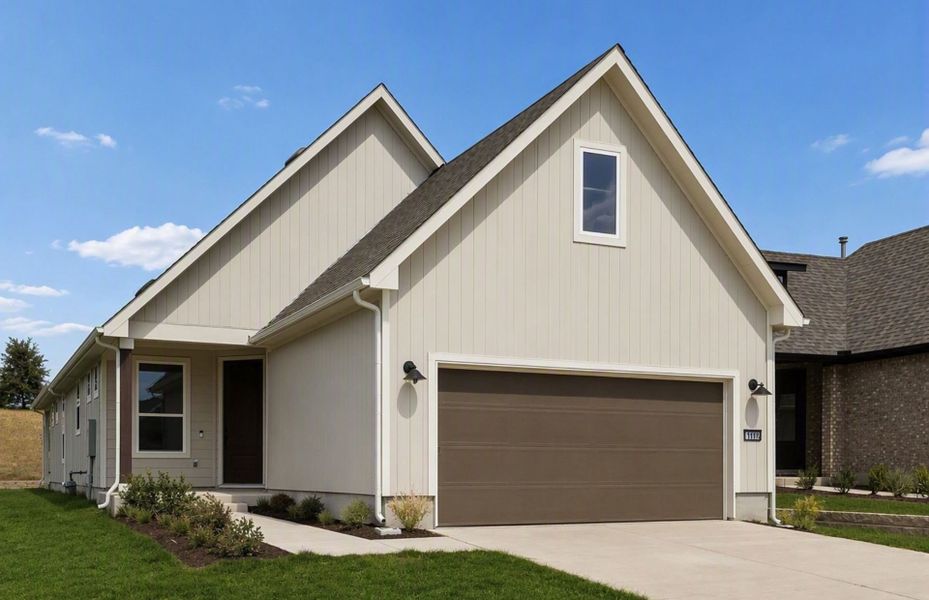 Front exterior of a new home in Sun City Texas, Georgetown, TX, highlighting curb appeal (Image 2). Front exterior of a new home in Sun City Texas, Georgetown, TX, highlighting curb appeal (Image 2).