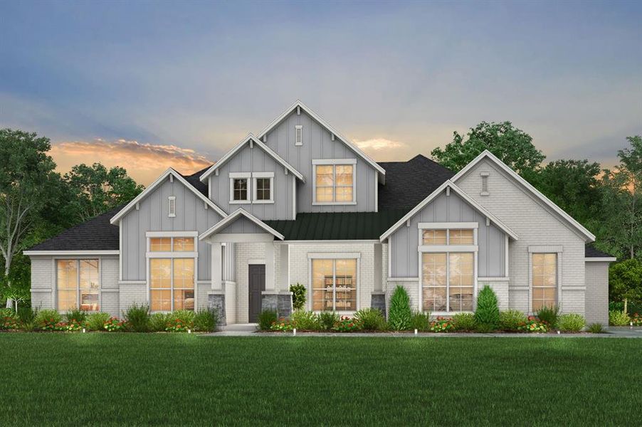 Front exterior of a new home in Byrum Ranch - 1 Acre Lots, Venus, TX, highlighting curb appeal (Image 1). Front exterior of a new home in Byrum Ranch - 1 Acre Lots, Venus, TX, highlighting curb appeal (Image 1).