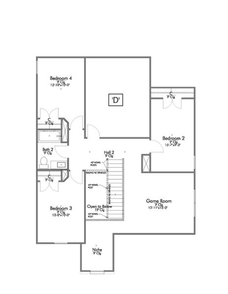 2D floor plan layout for the The 2516 by Stylecraft Builders in Arroyo Ranch, Seguin, TX (Image 3).