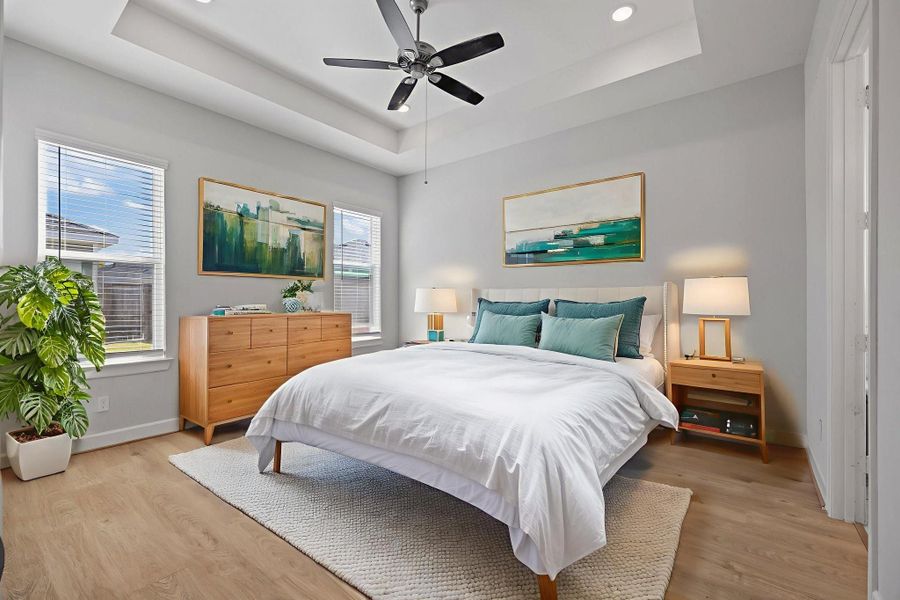 Virtually Staged Primary Bedroom with Natural Lighting