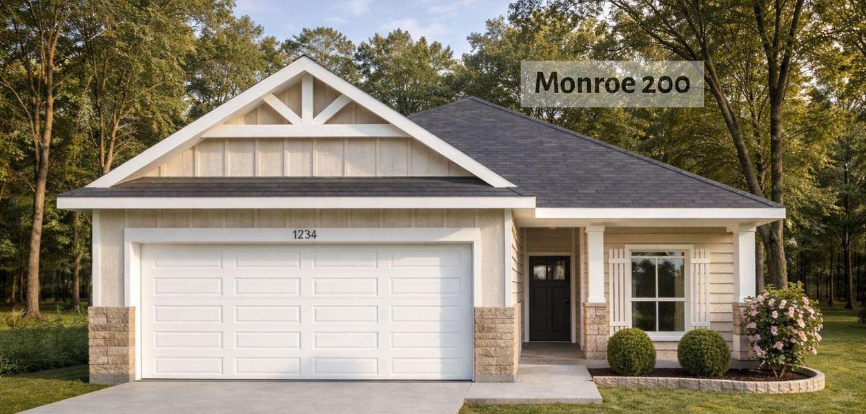 Representative exterior photo of a completed home built from the Monroe by Omega Builders in Hartrick Ranch, Temple, TX (Image 2). Representative exterior photo of a completed home built from the Monroe by Omega Builders in Hartrick Ranch, Temple, TX (Image 2).