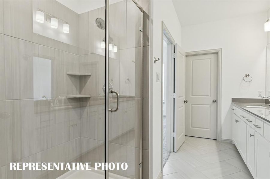 The spacious walk in shower is the perfect place to start or end your day!  REPRESENTATIVE PHOTO