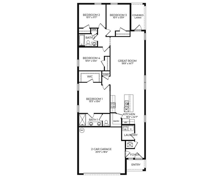 2D floor plan layout for the Harper by D.R. Horton in Rye Crossing, Parrish, FL (Image 4). 2D floor plan layout for the Harper by D.R. Horton in Rye Crossing, Parrish, FL (Image 4).