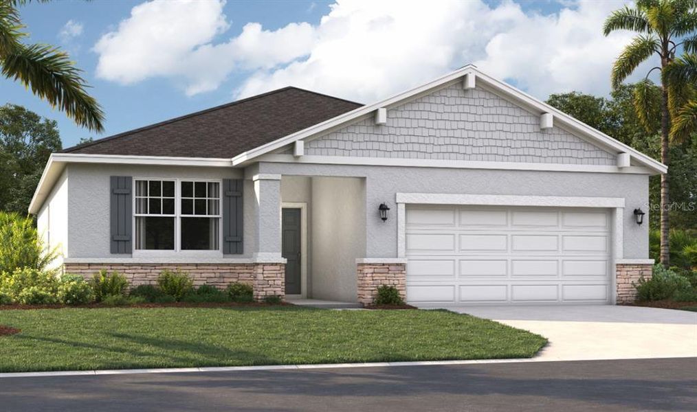 Front exterior of a new home in Groves at Whitemarsh, Leesburg, FL, highlighting curb appeal (Image 1). Front exterior of a new home in Groves at Whitemarsh, Leesburg, FL, highlighting curb appeal (Image 1).