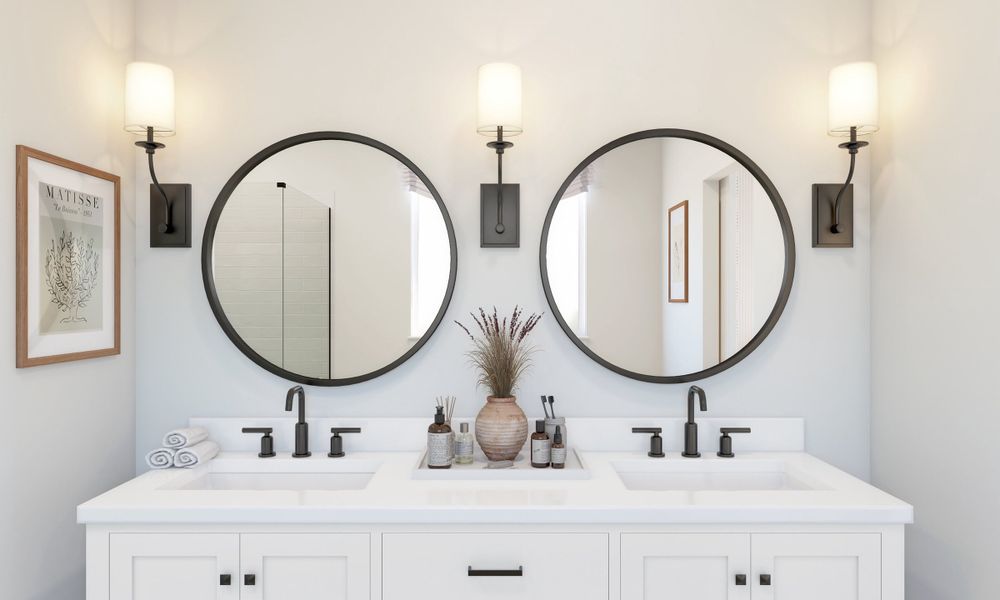 Primary bath with circular mirrors