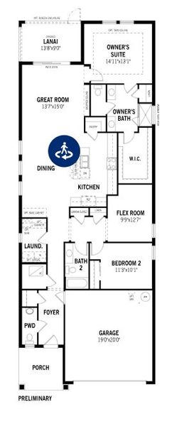 2D floor plan layout for the Pelican by Mattamy Homes in Crosswind Ranch, Parrish, FL (Image 4).