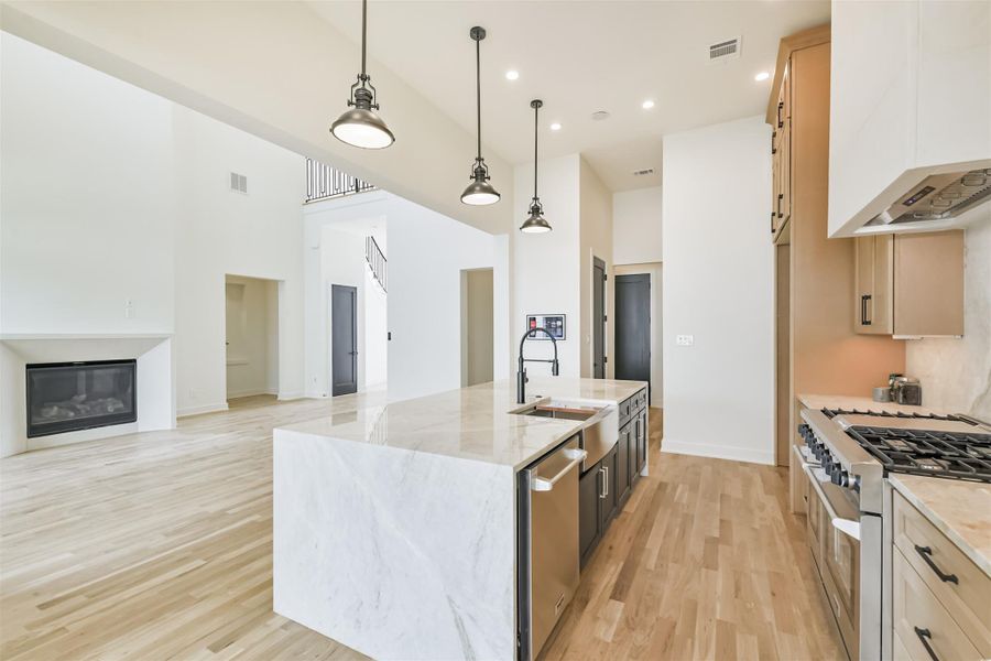 Taj Mahal quartzite waterfall countertop