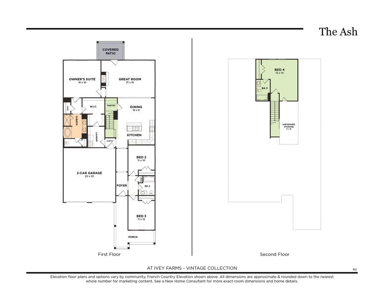 The Ash, French Country Elevation, at Ivey Farms (R2)