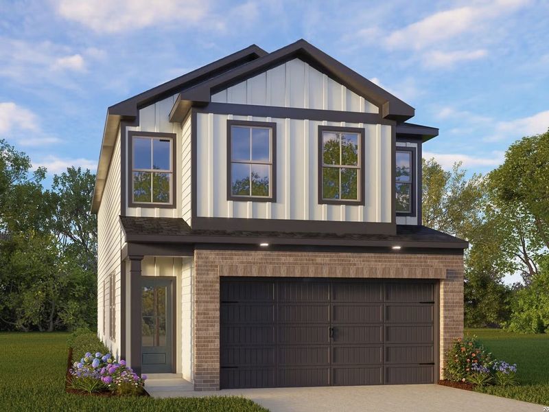Front exterior of a new home in Meadows at Oak Creek, San Antonio, TX, highlighting curb appeal (Image 2). Front exterior of a new home in Meadows at Oak Creek, San Antonio, TX, highlighting curb appeal (Image 2).