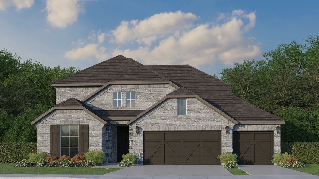 Plan 1525 Elevation B with Stone & 3rd Car Garage Plan 1525 Elevation B with Stone & 3rd Car Garage