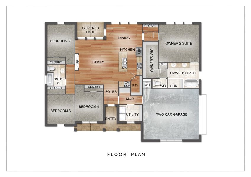 2D floor plan layout for the The Lily by Kenmark Homes in Rocky Top Ranch, Reno, TX (Image 3). 2D floor plan layout for the The Lily by Kenmark Homes in Rocky Top Ranch, Reno, TX (Image 3).