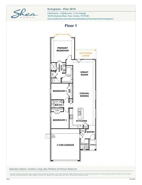 2D floor plan layout of this home in Evergreen 40', Conroe, TX (Image 4).