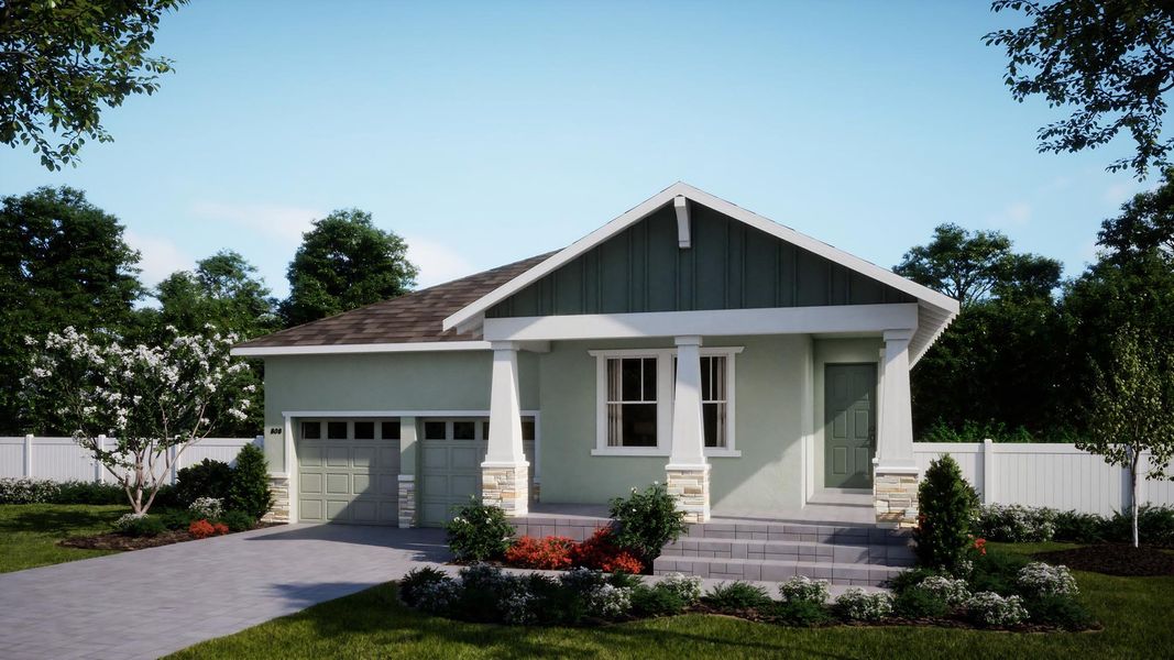 Representative exterior photo of a completed home built from the Sabal by Risewell Homes in Cypress Bluff, Groveland, FL (Image 18). Representative exterior photo of a completed home built from the Sabal by Risewell Homes in Cypress Bluff, Groveland, FL (Image 18).
