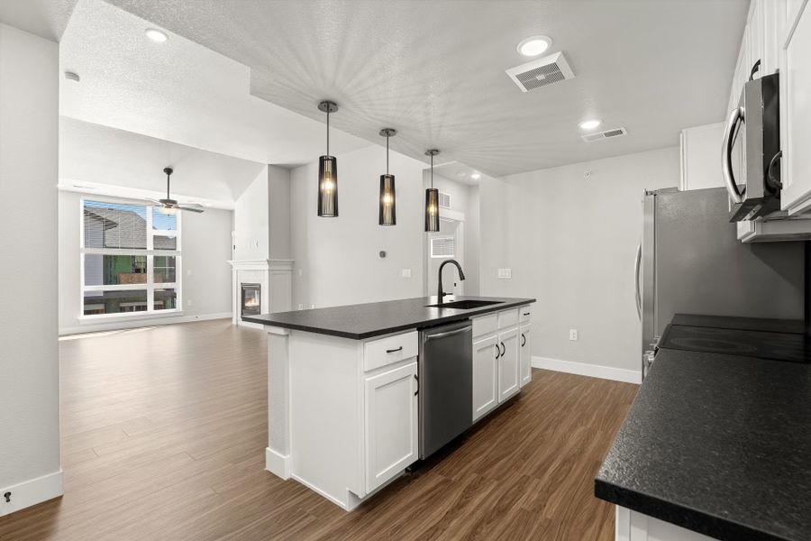 Furnished interior view inside a new home in Northfield - The Flats, Fort Collins (Image 4). Furnished interior view inside a new home in Northfield - The Flats, Fort Collins (Image 4).