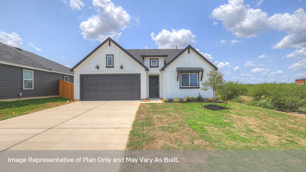 Front exterior of a new home in Trace, San Marcos, TX, highlighting curb appeal (Image 2).