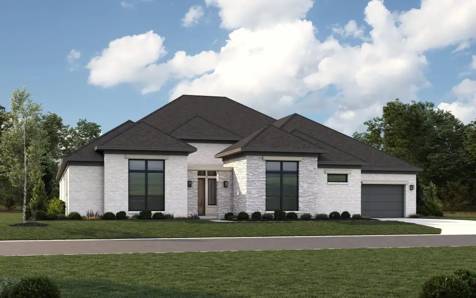 Representative exterior photo of a completed home built from the 7022 by Tradition Homes in Furst Ranch – 80′ Lots, Prosper, TX (Image 4).