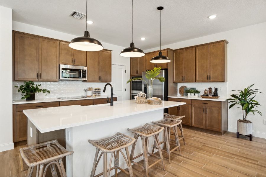 Kitchen with center island and pendant lighting