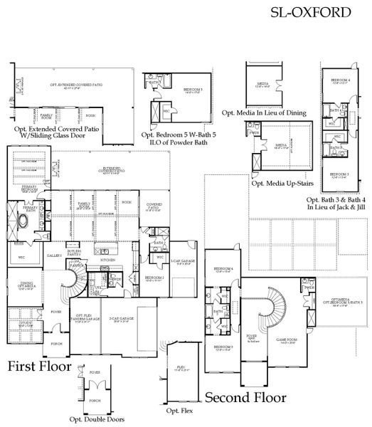 2D floor plan layout for the SL-Oxford by Windsor Homes in Winding Creek, Rockwall, TX (Image 7).