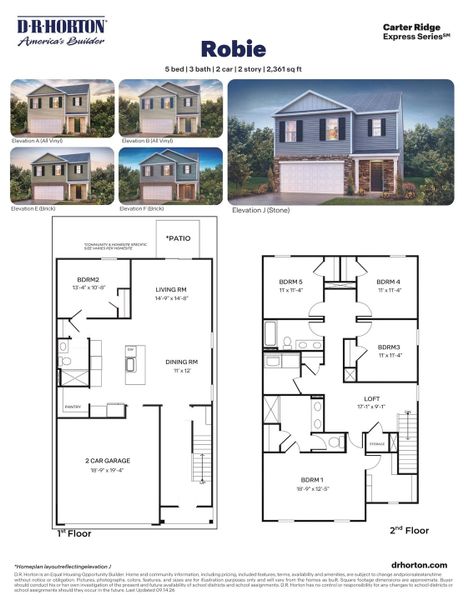2D floor plan layout for the Robie by D.R. Horton in Carter Ridge, Greenville, NC (Image 3).