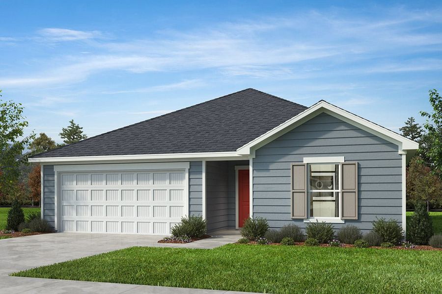 Representative exterior photo of a completed home built from the Plan 1445 by KB Home in Cottages at Clovis Point, Kings Mountain, NC (Image 7). Representative exterior photo of a completed home built from the Plan 1445 by KB Home in Cottages at Clovis Point, Kings Mountain, NC (Image 7).