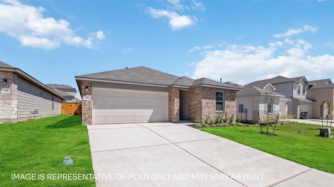 Representative exterior photo of a completed home built from the The Easton by D.R. Horton in Prairie Lakes, Buda, TX (Image 14).