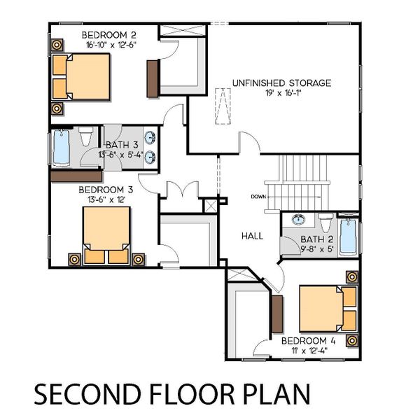 2D floor plan layout for the Bethpage by Greybrook Homes in Edmunds Farm, Clover, SC (Image 3).