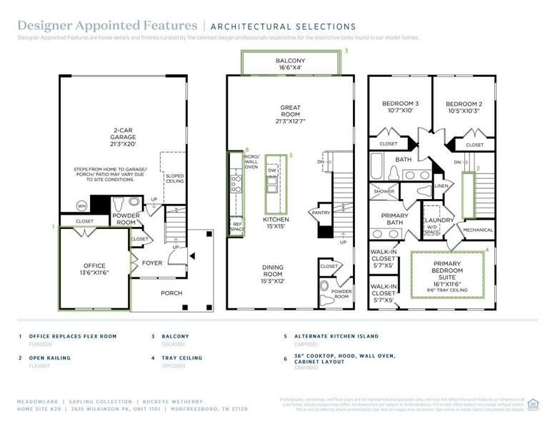 2D floor plan layout of this home in Meadowlark - Sapling Collection, Murfreesboro, TN (Image 6).