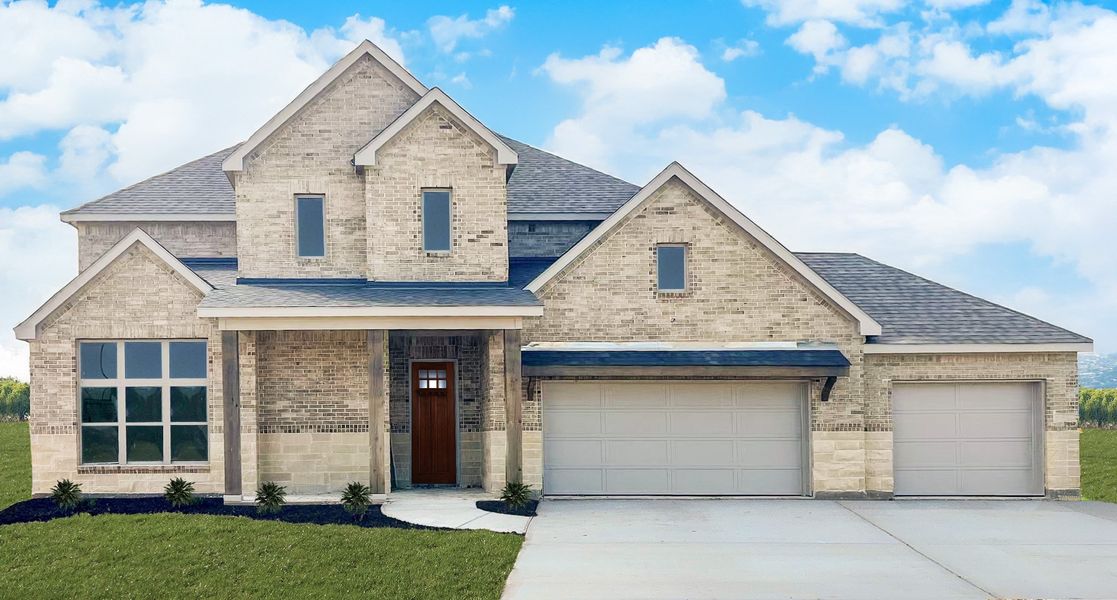 Front exterior of a new home in Settlers Glen, New Fairview, TX, highlighting curb appeal (Image 1). Front exterior of a new home in Settlers Glen, New Fairview, TX, highlighting curb appeal (Image 1).